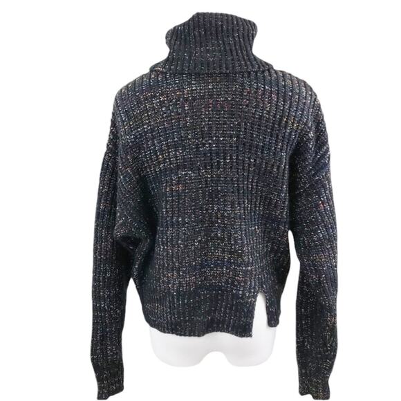 Leighton Chunky Knit Black Rainbow Confetti Turtleneck Large - Picture 4 of 8